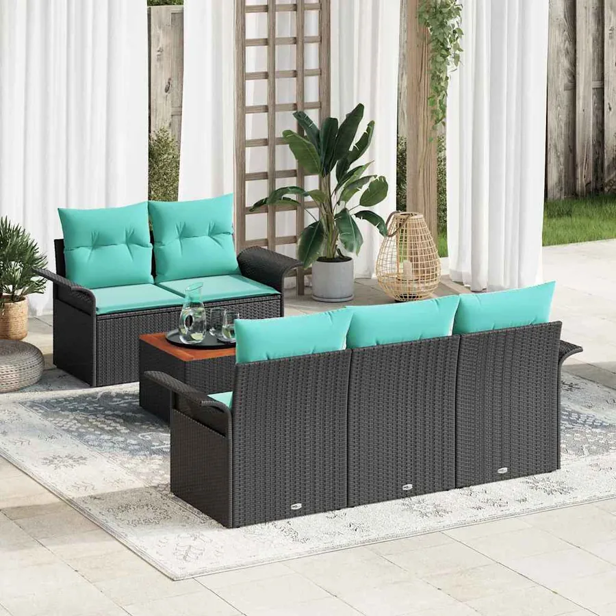 Ensemble de canapé de jardin avec coussin 6 pcs Noir polyrotin