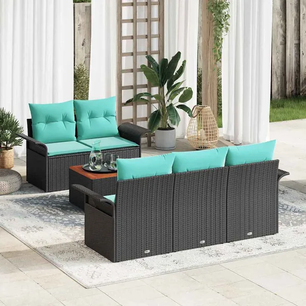 Ensemble de canapé de jardin avec coussin 6 pcs Noir polyrotin
