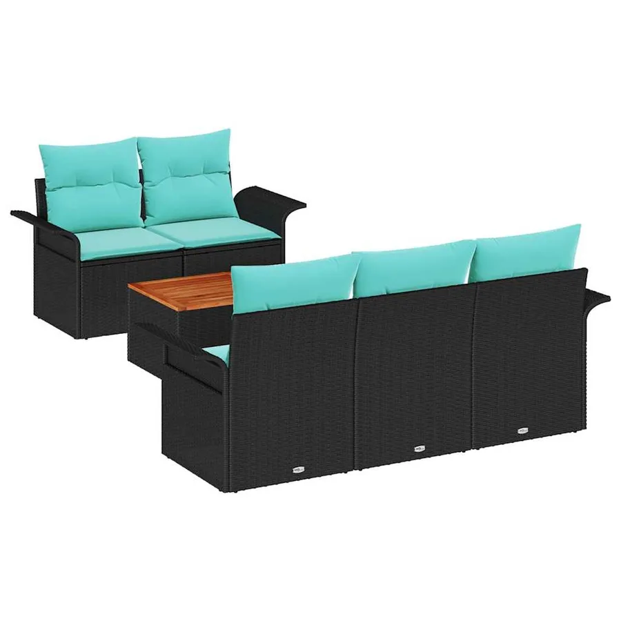 Ensemble de canapé de jardin avec coussin 6 pcs Noir polyrotin - 2