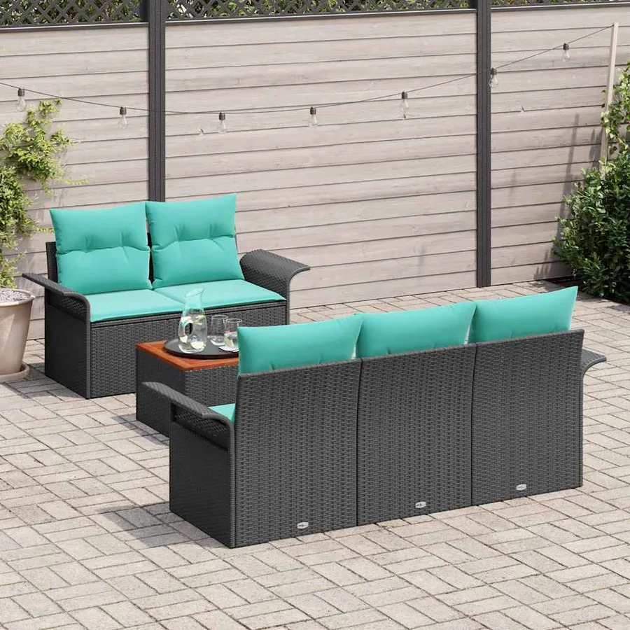 Ensemble de canapé de jardin avec coussin 6 pcs Noir polyrotin - 3