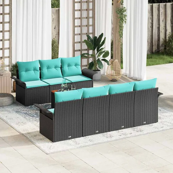 Ensemble de canapé de jardin avec coussin 8 pcs Noir polyrotin
