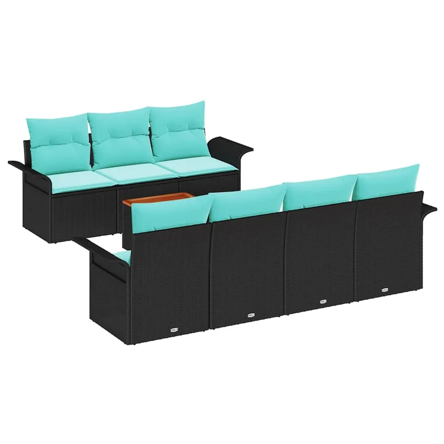 Ensemble de canapé de jardin avec coussin 8 pcs Noir polyrotin - 2