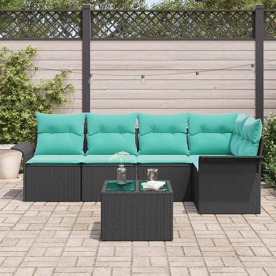 Ensemble de canapé de jardin avec stockage 6 pcs Noir polyrotin - 3