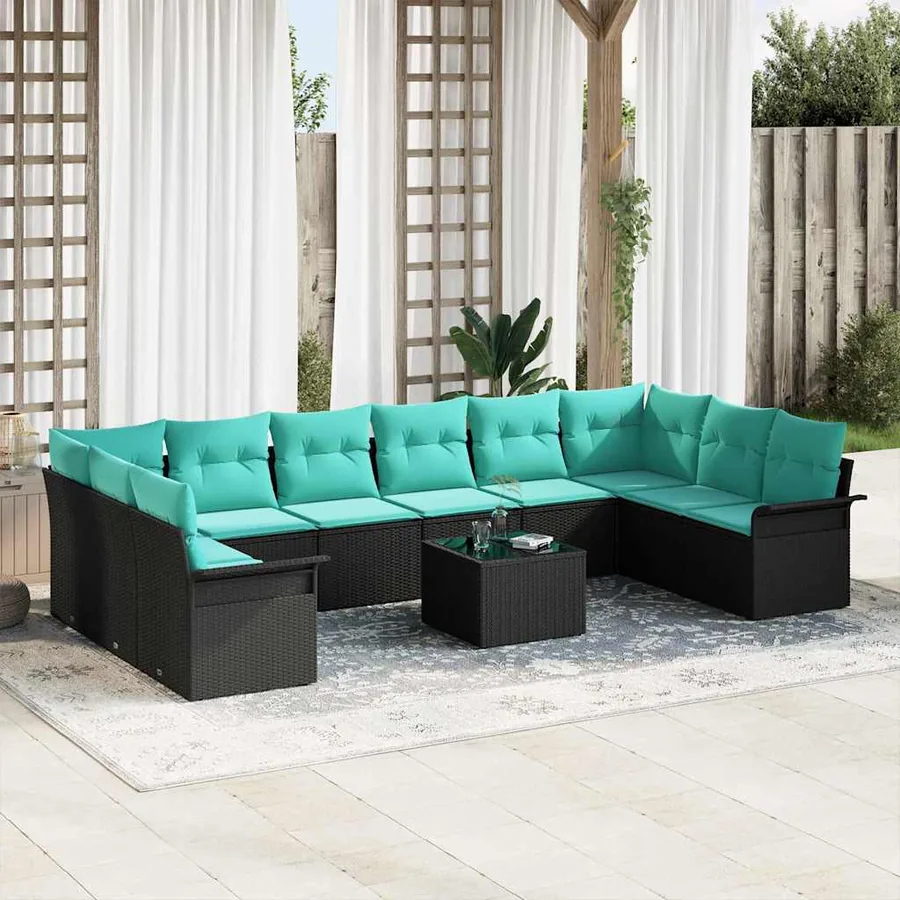 Ensemble de canapé de jardin 11 pcs Noir polyrotin