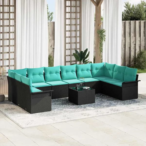 Ensemble de canapé de jardin 11 pcs Noir polyrotin