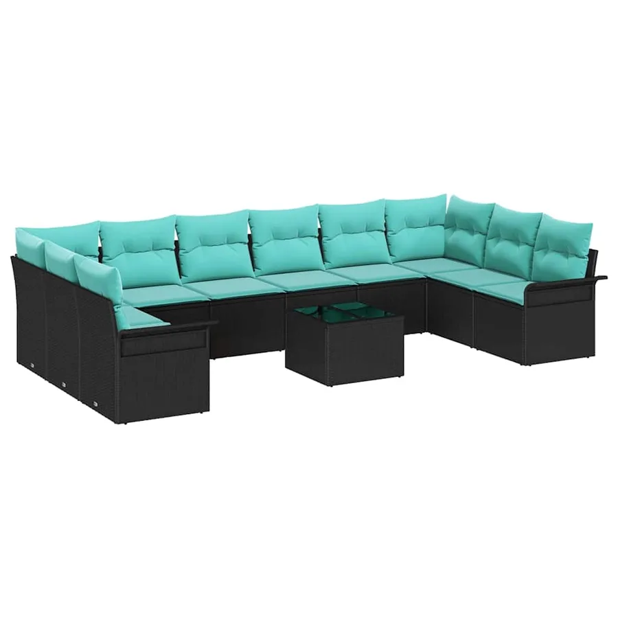 Ensemble de canapé de jardin 11 pcs Noir polyrotin - 2