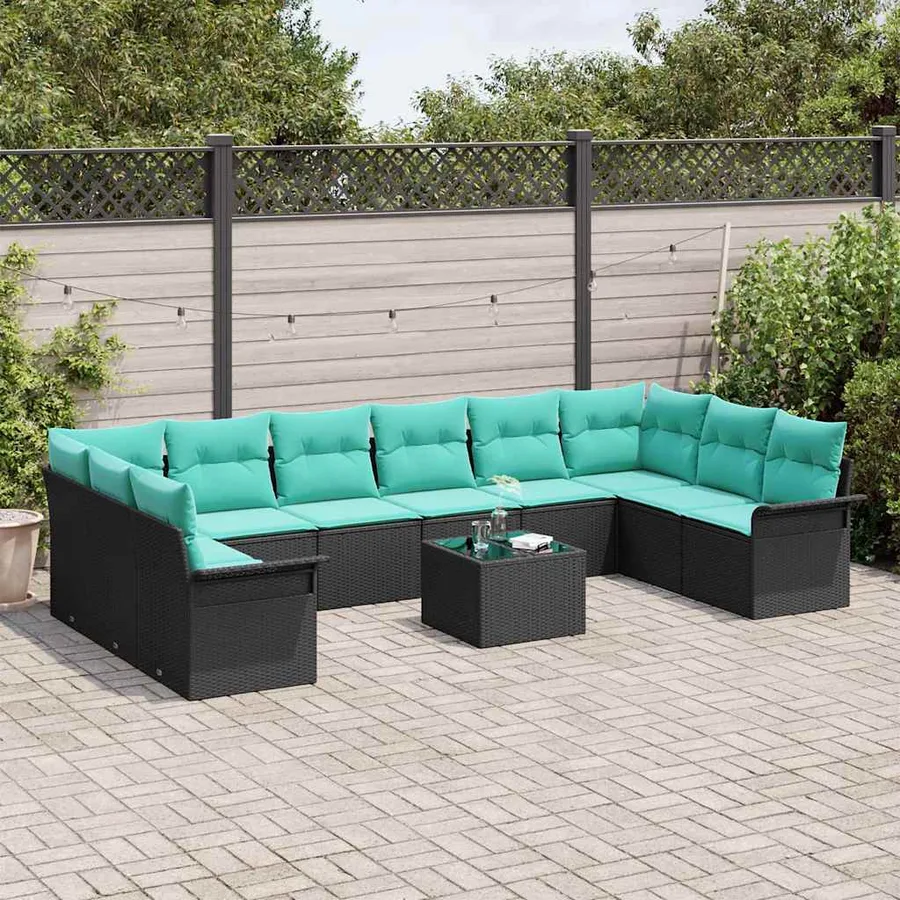 Ensemble de canapé de jardin 11 pcs Noir polyrotin - 3