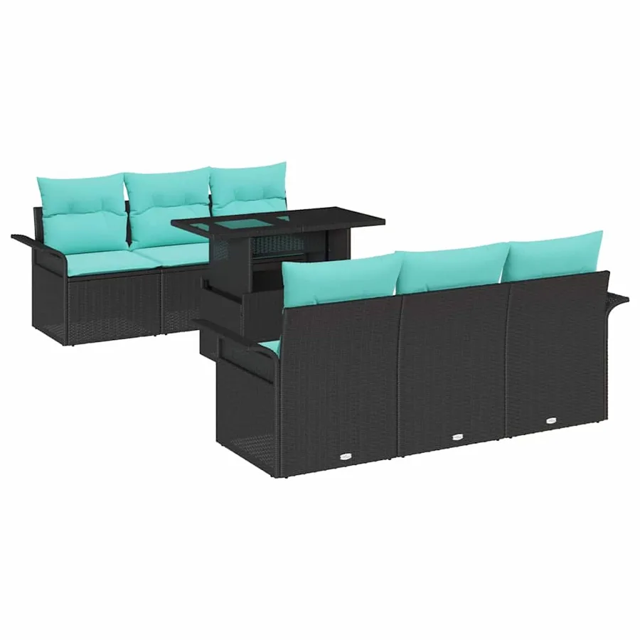 Ensemble de canapé de jardin avec coussin 7 pcs Noir Poly rotin - 2