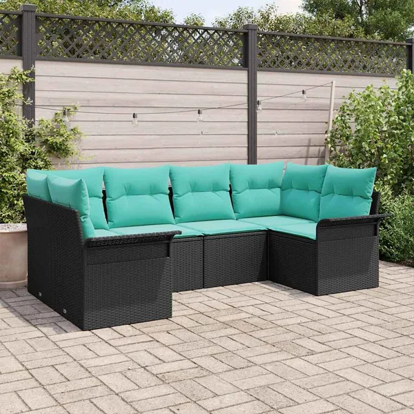 Ensemble de canapé de jardin 6 pcs Noir Poly rotin