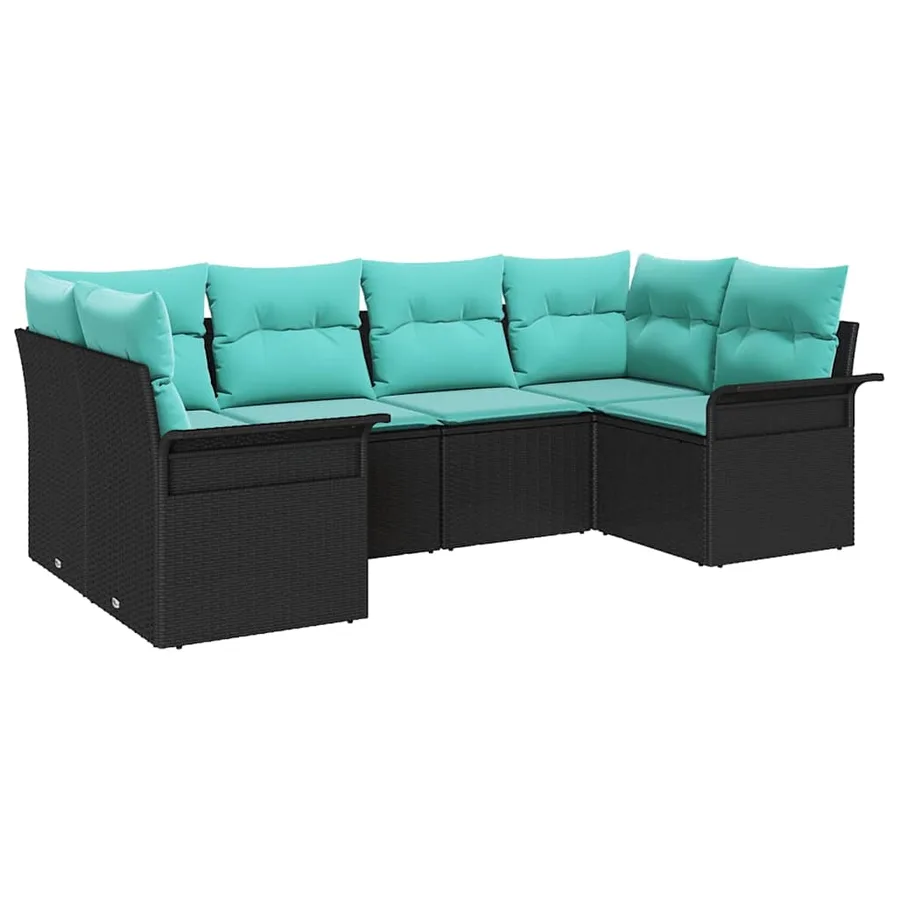 Ensemble de canapé de jardin 6 pcs Noir Poly rotin - 2