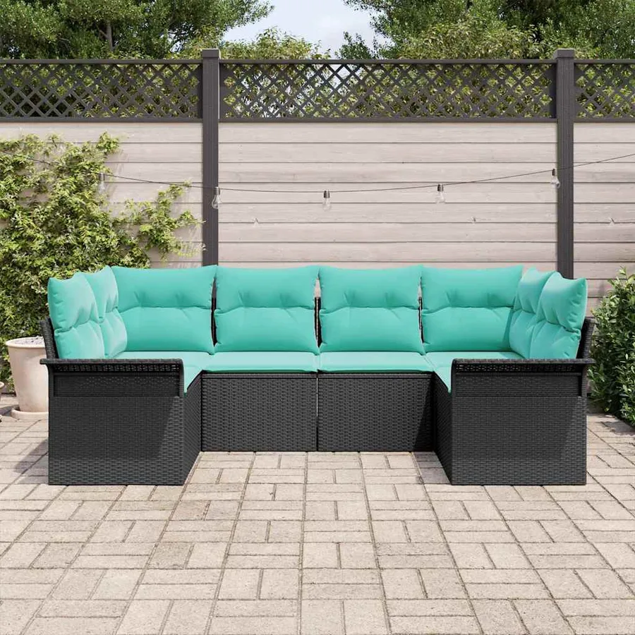 Ensemble de canapé de jardin 6 pcs Noir Poly rotin - 3