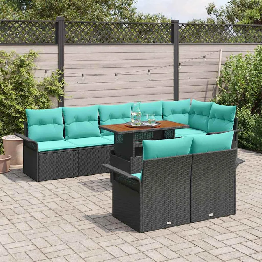 Ensemble de canapé de jardin avec coussin 9 pcs Noir et bleu - 3
