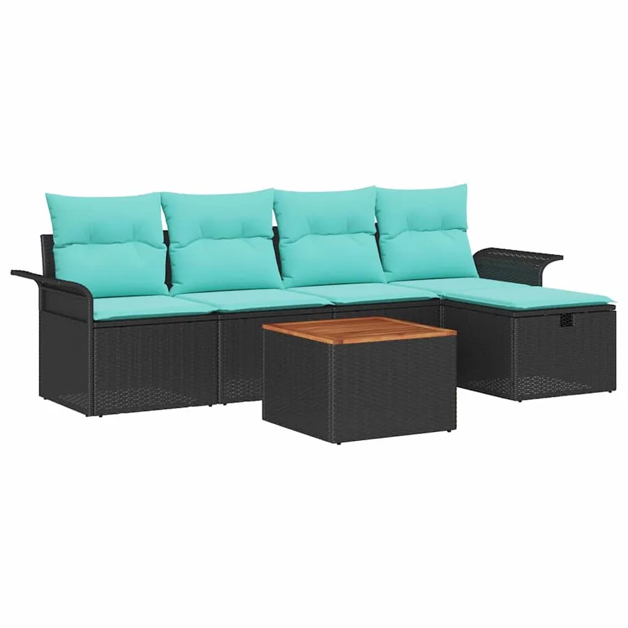 Ensemble de canapé de jardin avec coussin 6 pcs Noir Poly rotin - 2