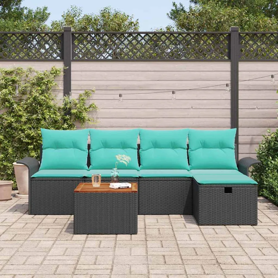 Ensemble de canapé de jardin avec coussin 6 pcs Noir Poly rotin - 3