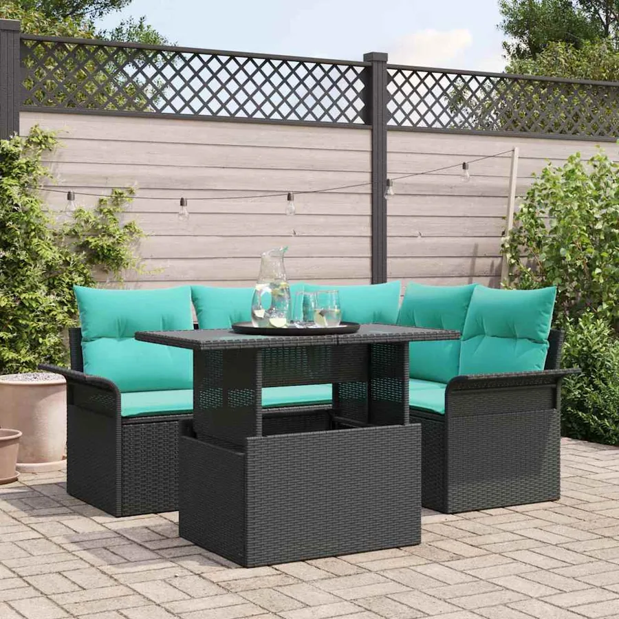 Ensemble de canapé de jardin 5 pcs Noir Poly Rattan