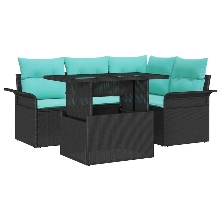 Ensemble de canapé de jardin 5 pcs Noir Poly Rattan - 2