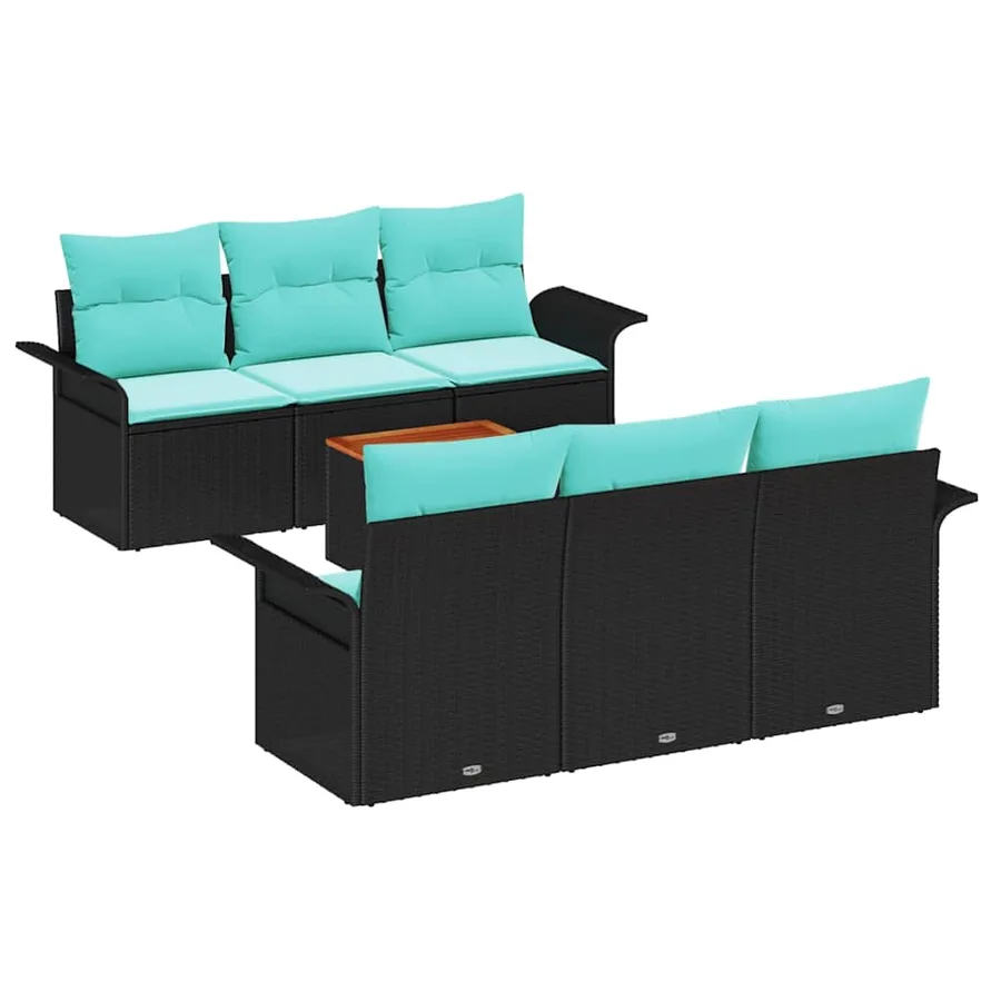 Ensemble de canapé de jardin 7 pcs Noir et turquoise polyrotin - 2