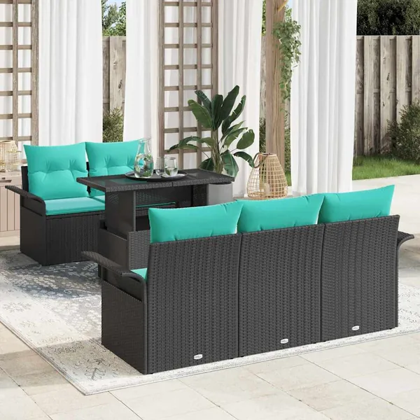 Ensemble de canapé de jardin 6 pcs Noir Poly Rattan