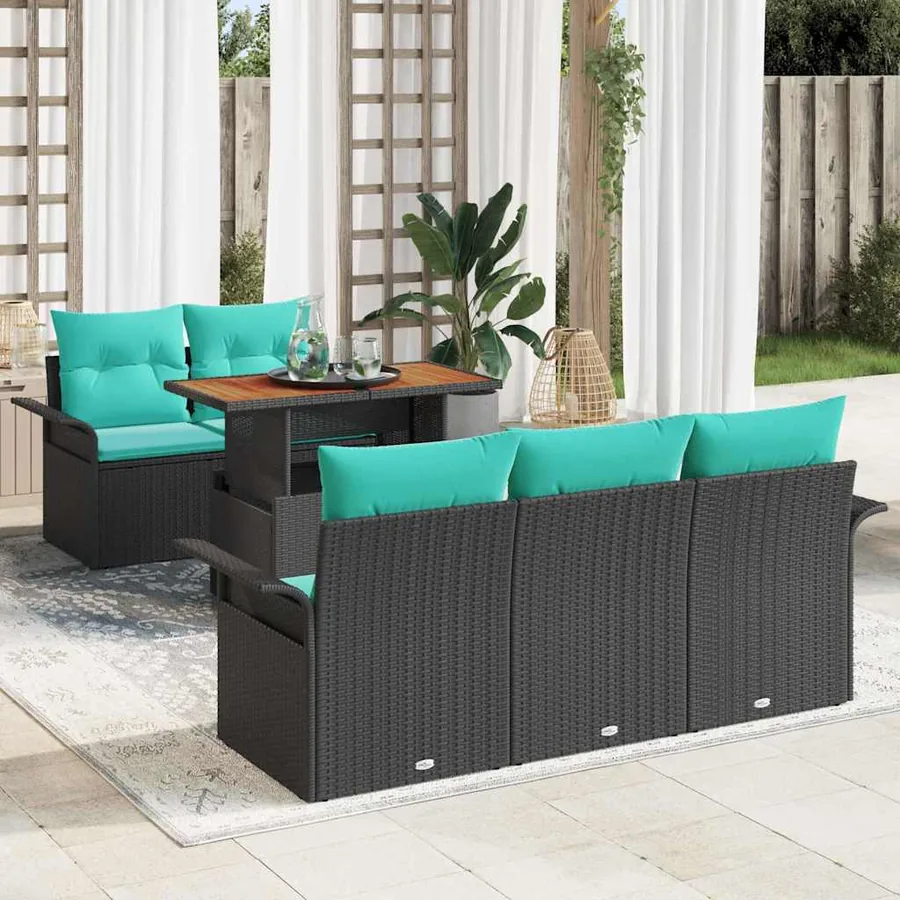 Ensemble de canapé de jardin 6 pcs Noir Poly rotin
