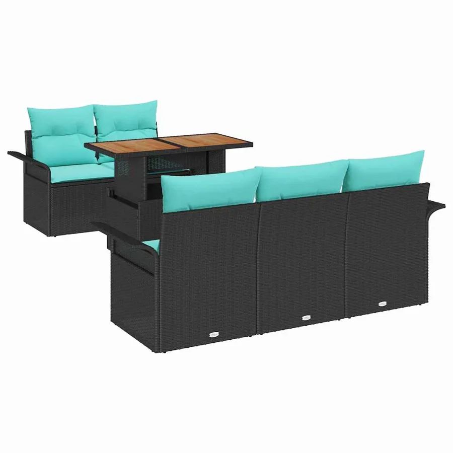 Ensemble de canapé de jardin 6 pcs Noir Poly rotin - 2