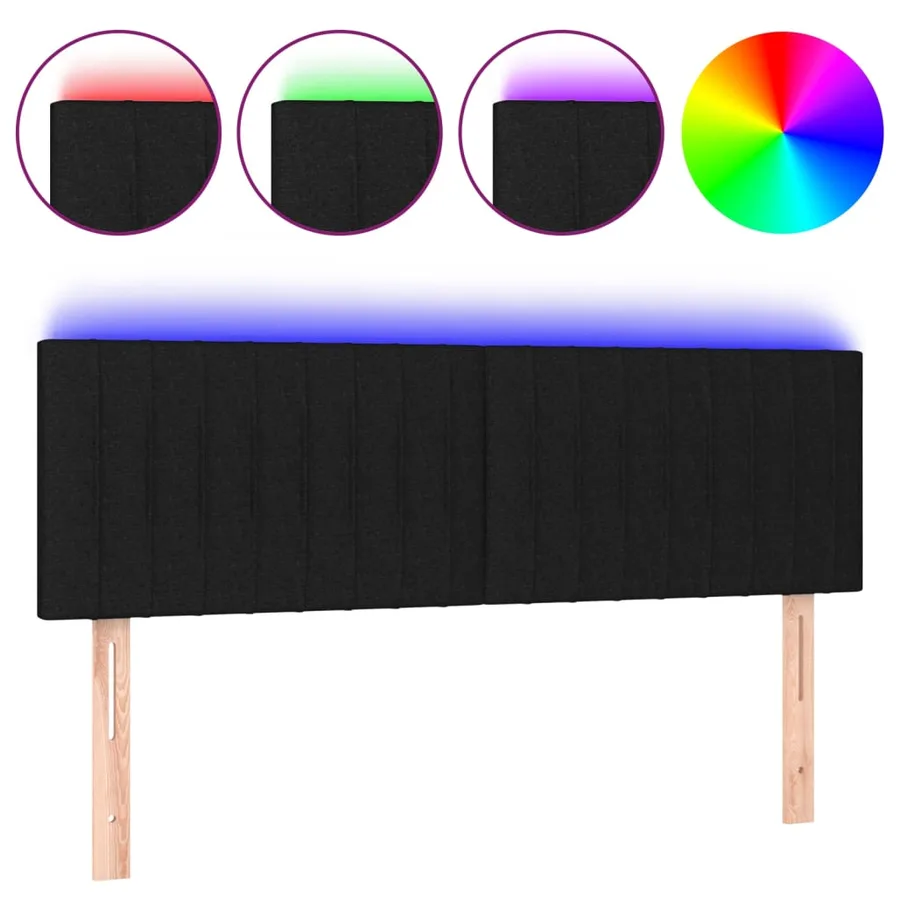 Tête de lit à LED Noir 144x5x78/88 cm Tissu - 2