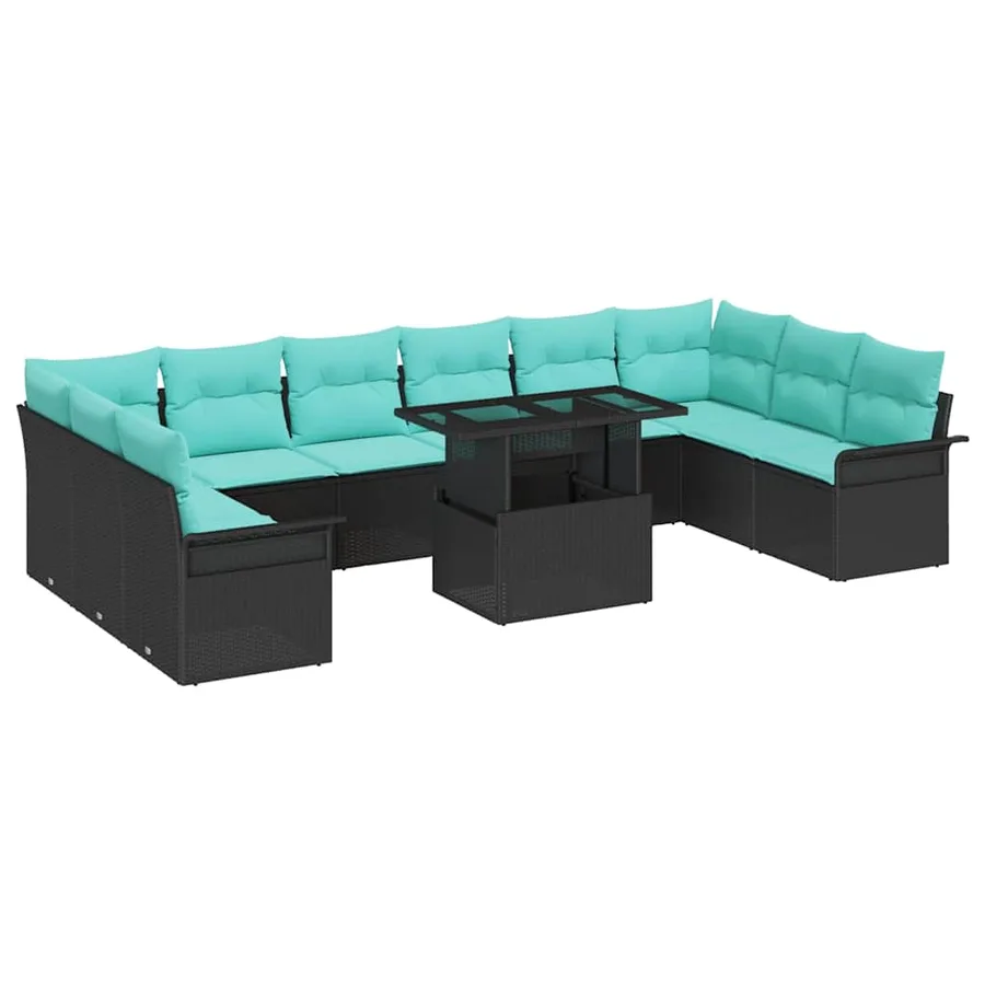 Ensemble de canapé de jardin 11 pcs Noir Poly Rattan - 2