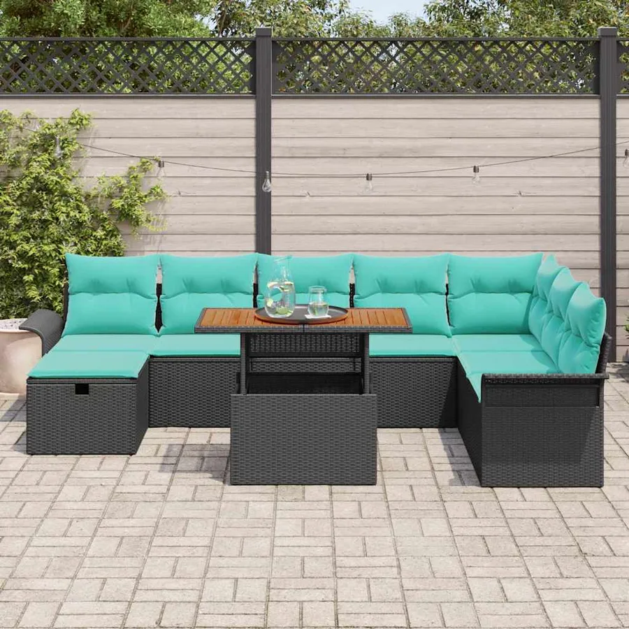 Ensemble de canapé de jardin avec coussin 9 pcs Noir polyrotin - 3