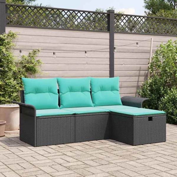 Ensemble de canapé de jardin avec coussin 4 pcs Poly rotin