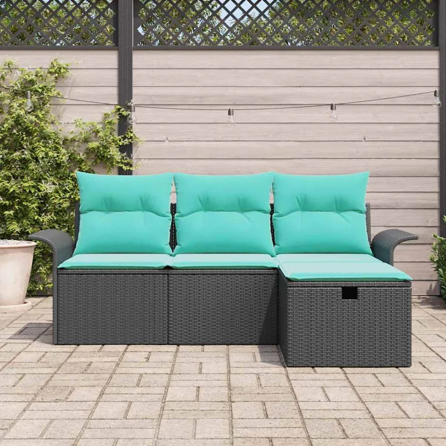 Ensemble de canapé de jardin avec coussin 4 pcs Poly rotin - 3