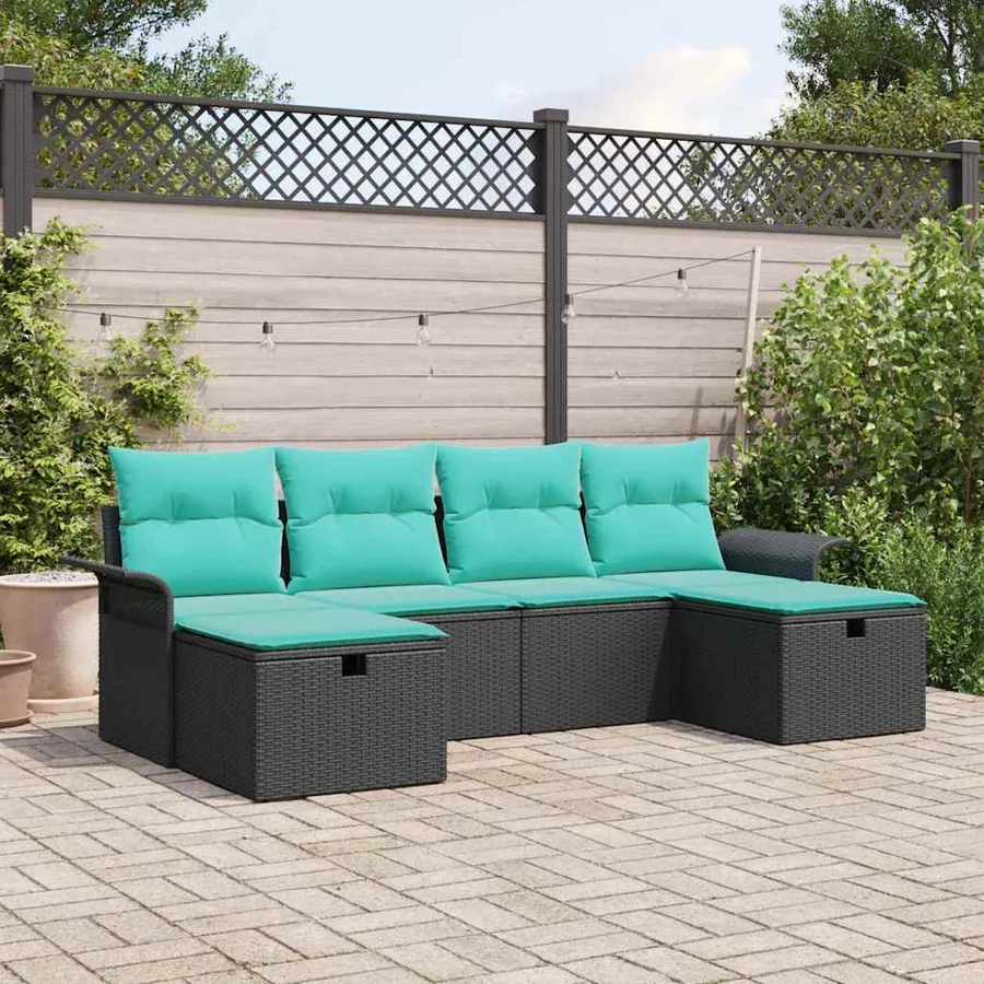 Ensemble de canapé de jardin avec coussin 6 pcs Noir Poly rotin