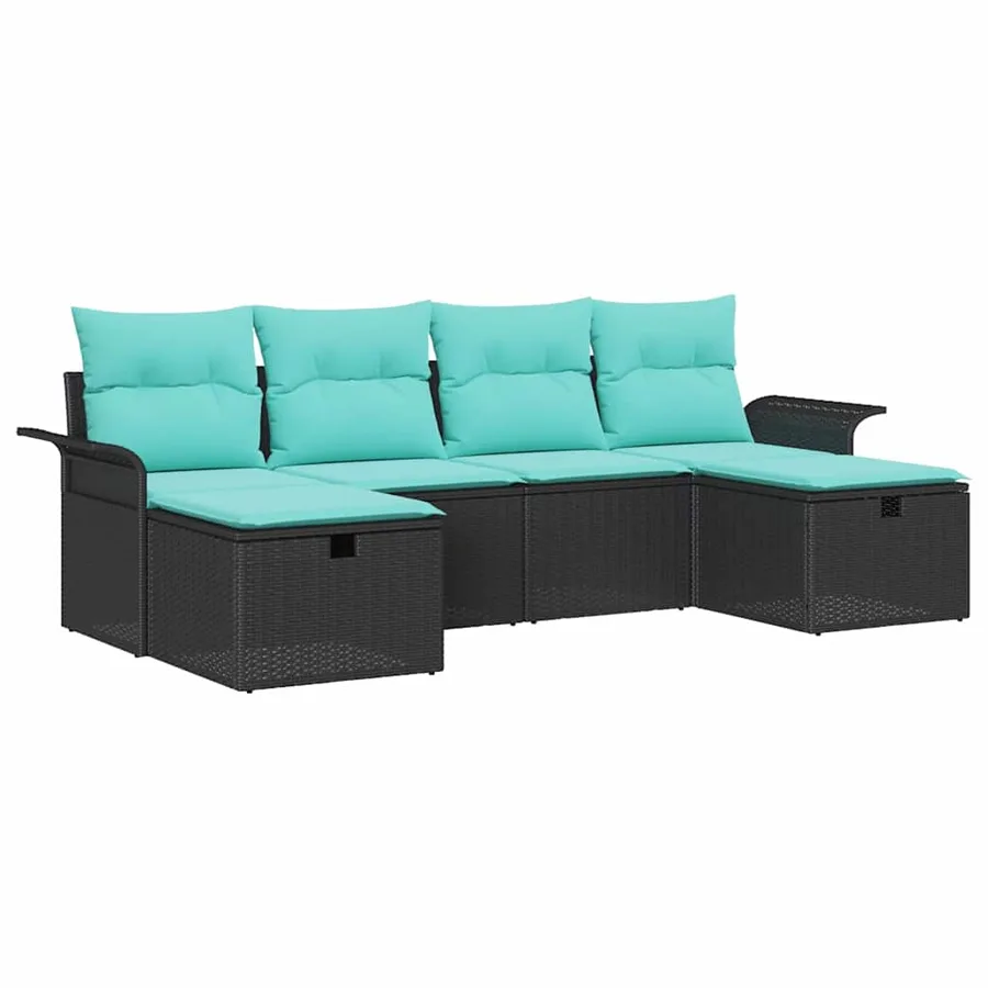 Ensemble de canapé de jardin avec coussin 6 pcs Noir Poly rotin - 2