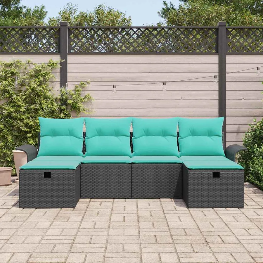 Ensemble de canapé de jardin avec coussin 6 pcs Noir Poly rotin - 3