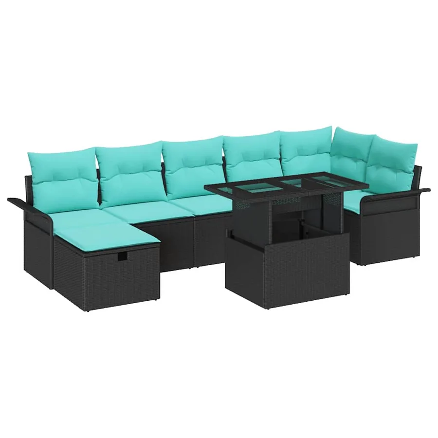Ensemble de canapé de jardin avec coussin 8 pcs Noir Poly rotin - 2