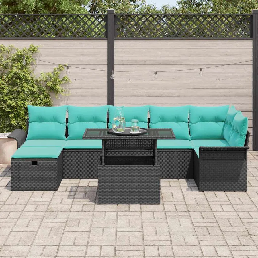 Ensemble de canapé de jardin avec coussin 8 pcs Noir Poly rotin - 3