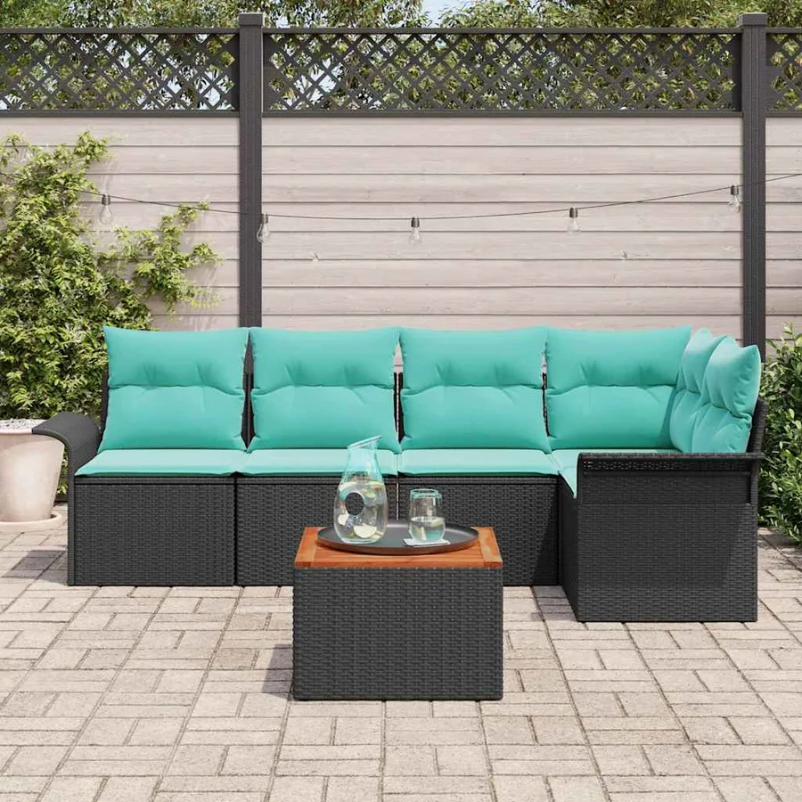 Ensemble de canapé de jardin 6 pcs Noir et turquoise polyrotin - 3
