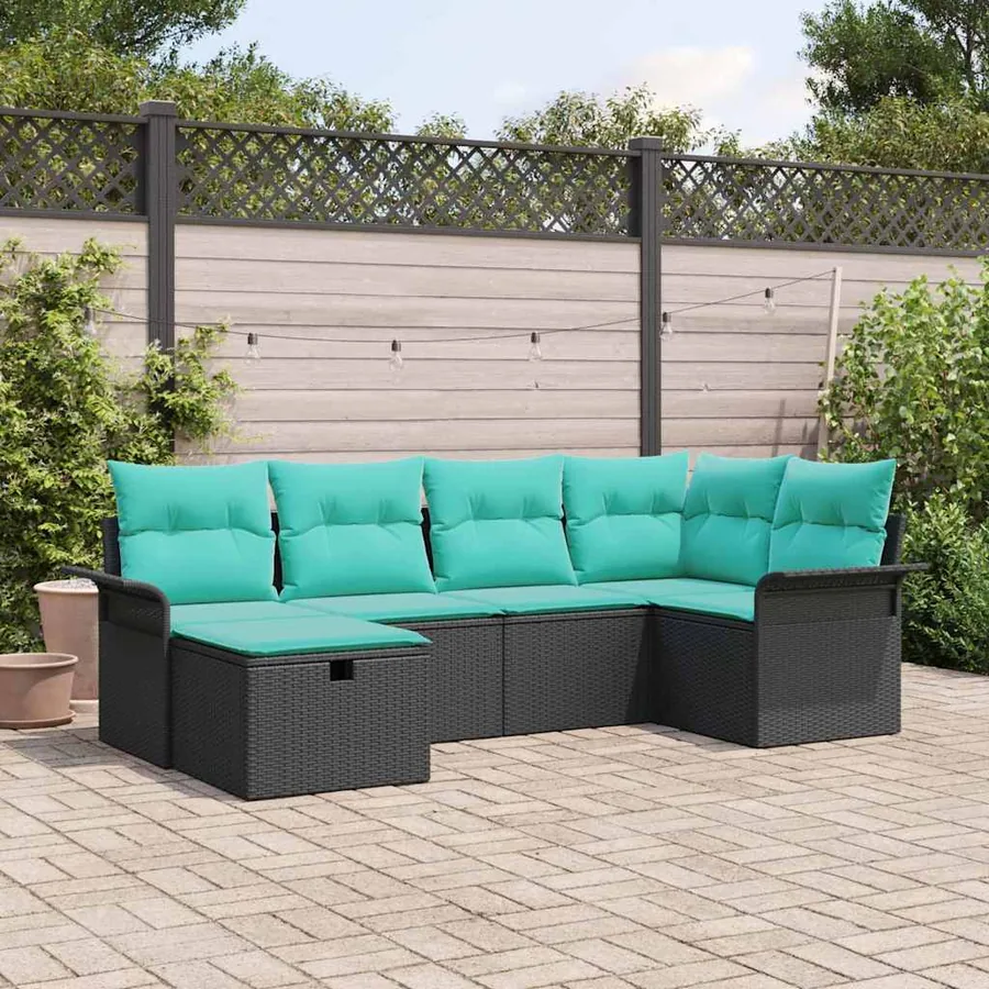 Ensemble de canapé de jardin avec coussin 6 pcs Poly rotin