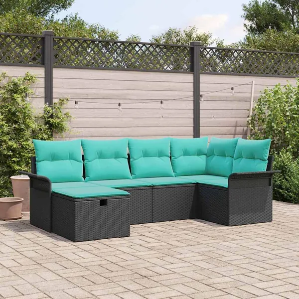 Ensemble de canapé de jardin avec coussin 6 pcs Poly rotin