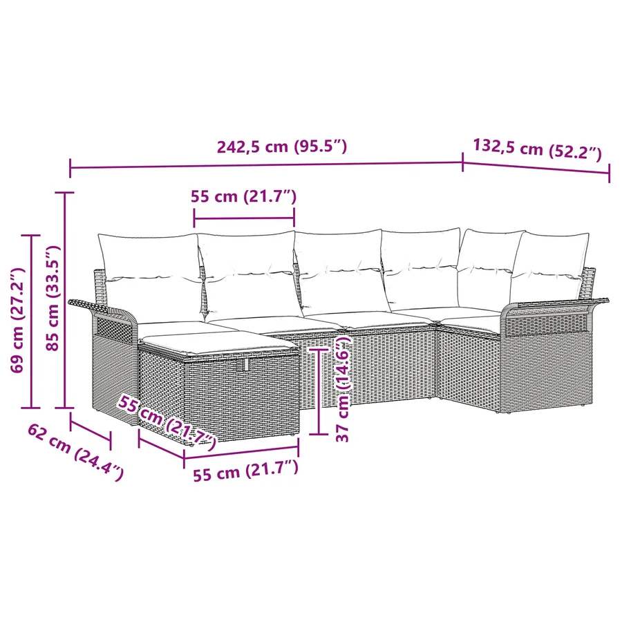 Ensemble de canapé de jardin avec coussin 6 pcs Poly rotin - 14