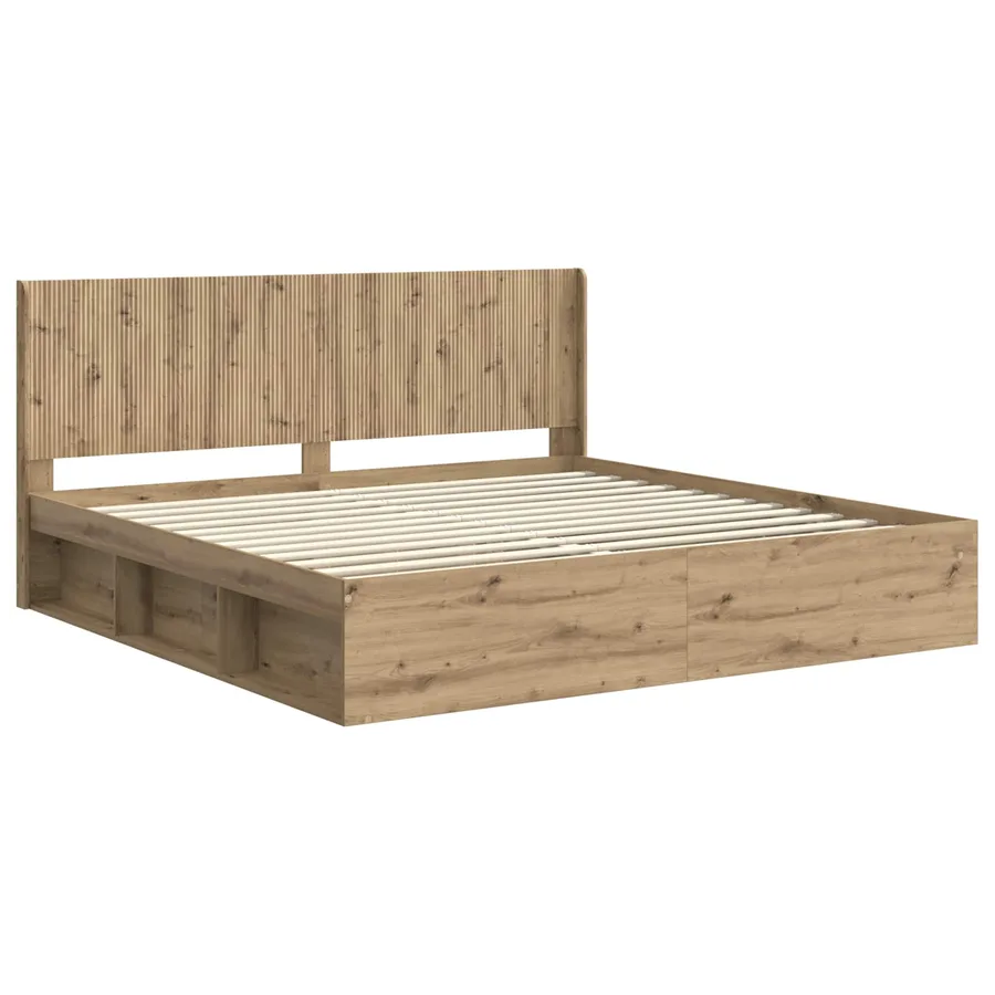 Cadre de lit avec rangement et tête de lit Chêne artisanal - 4
