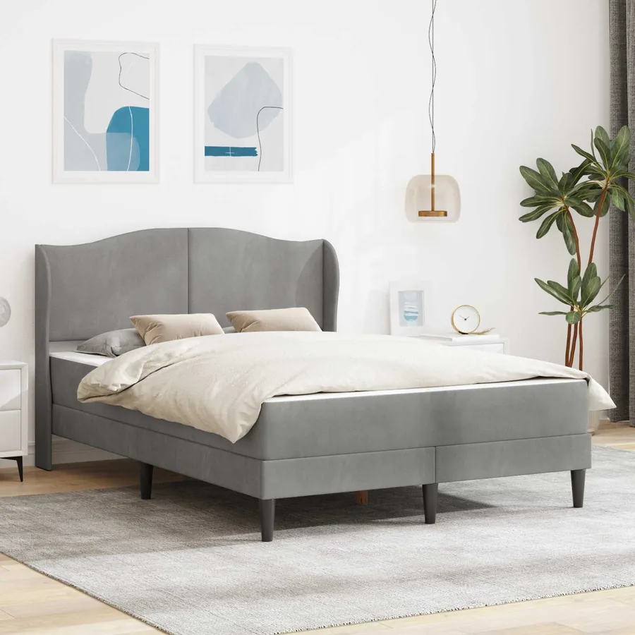 Cadre de lit avec tête de lit Gris clair 140 x 190 cm Velours