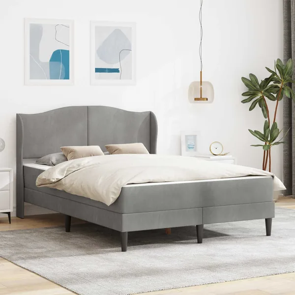 Cadre de lit avec tête de lit Gris clair 140 x 190 cm Velours