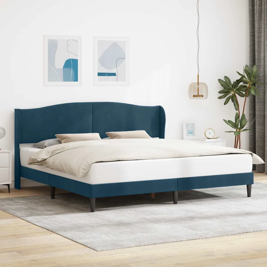 Cadre de lit avec tête de lit Bleu 180 x 200 cm Velours