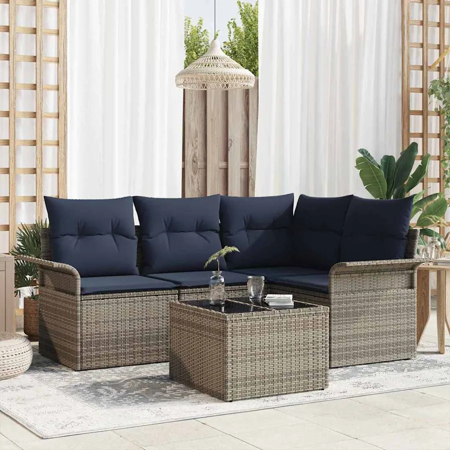 Ensemble de canapé de jardin avec stockage 5 pcs Gris polyrotin