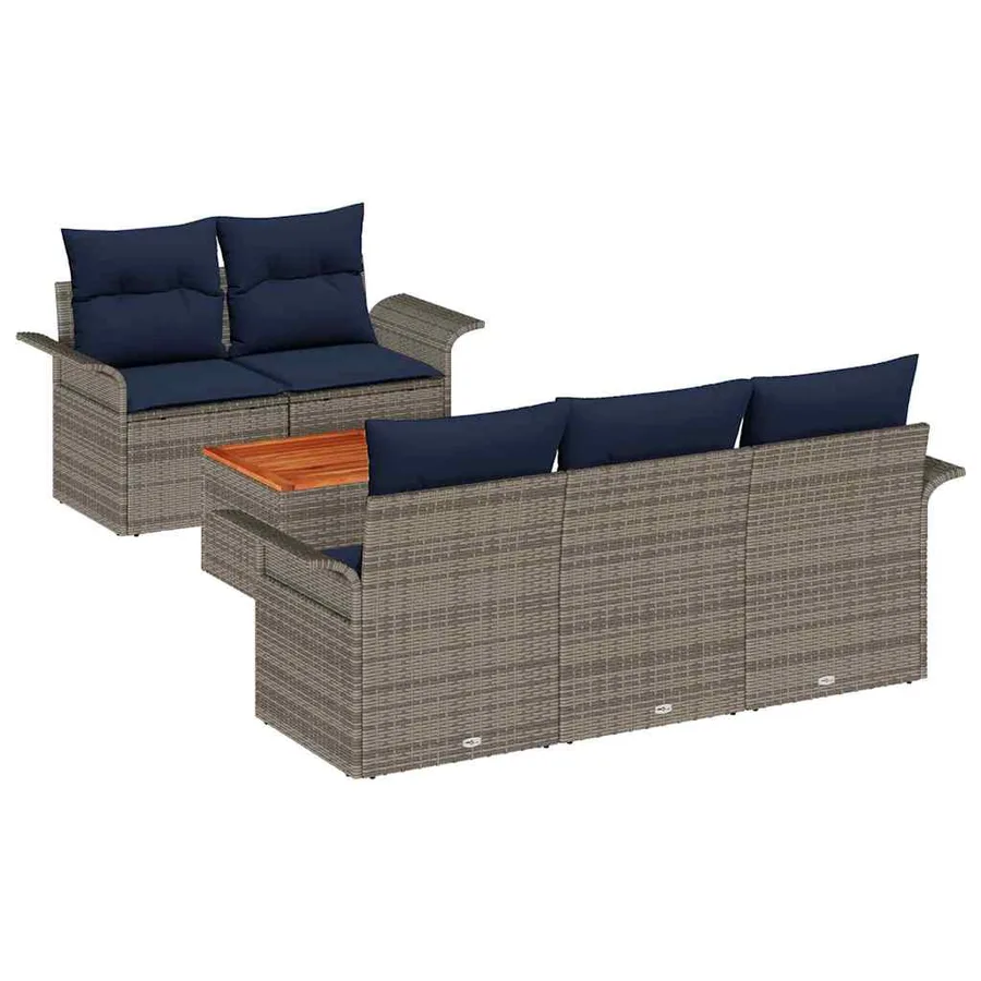 Ensemble de canapé de jardin 6 pcs Gris et bleu marine - 2