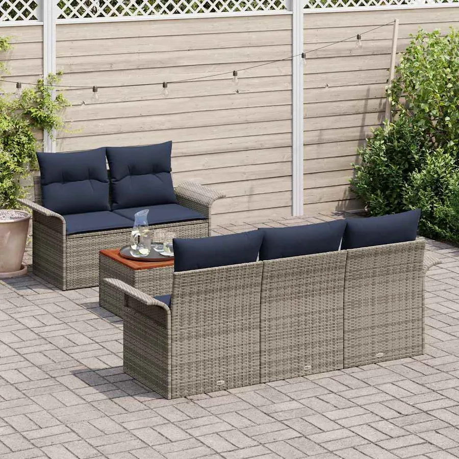 Ensemble de canapé de jardin 6 pcs Gris et bleu marine - 3