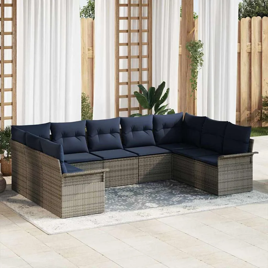 Ensemble de canapé de jardin 9 pcs Gris clair polyrotin