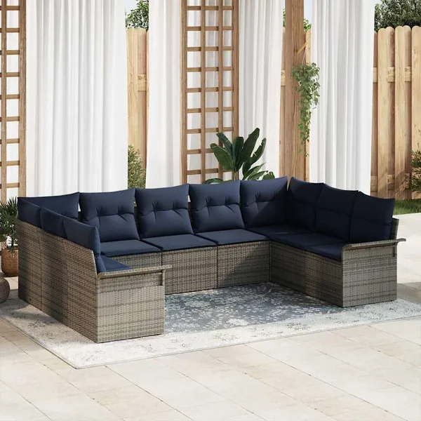 Ensemble de canapé de jardin 9 pcs Gris clair polyrotin