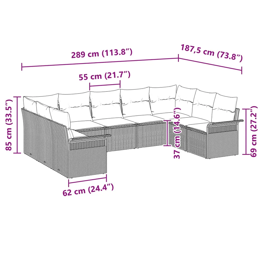 Ensemble de canapé de jardin 9 pcs Gris clair polyrotin - 15