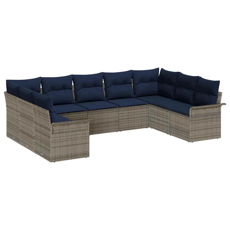 Ensemble de canapé de jardin 9 pcs Gris clair polyrotin - 2