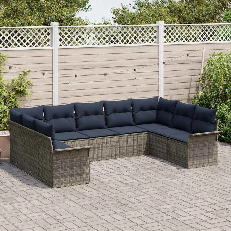Ensemble de canapé de jardin 9 pcs Gris clair polyrotin - 3